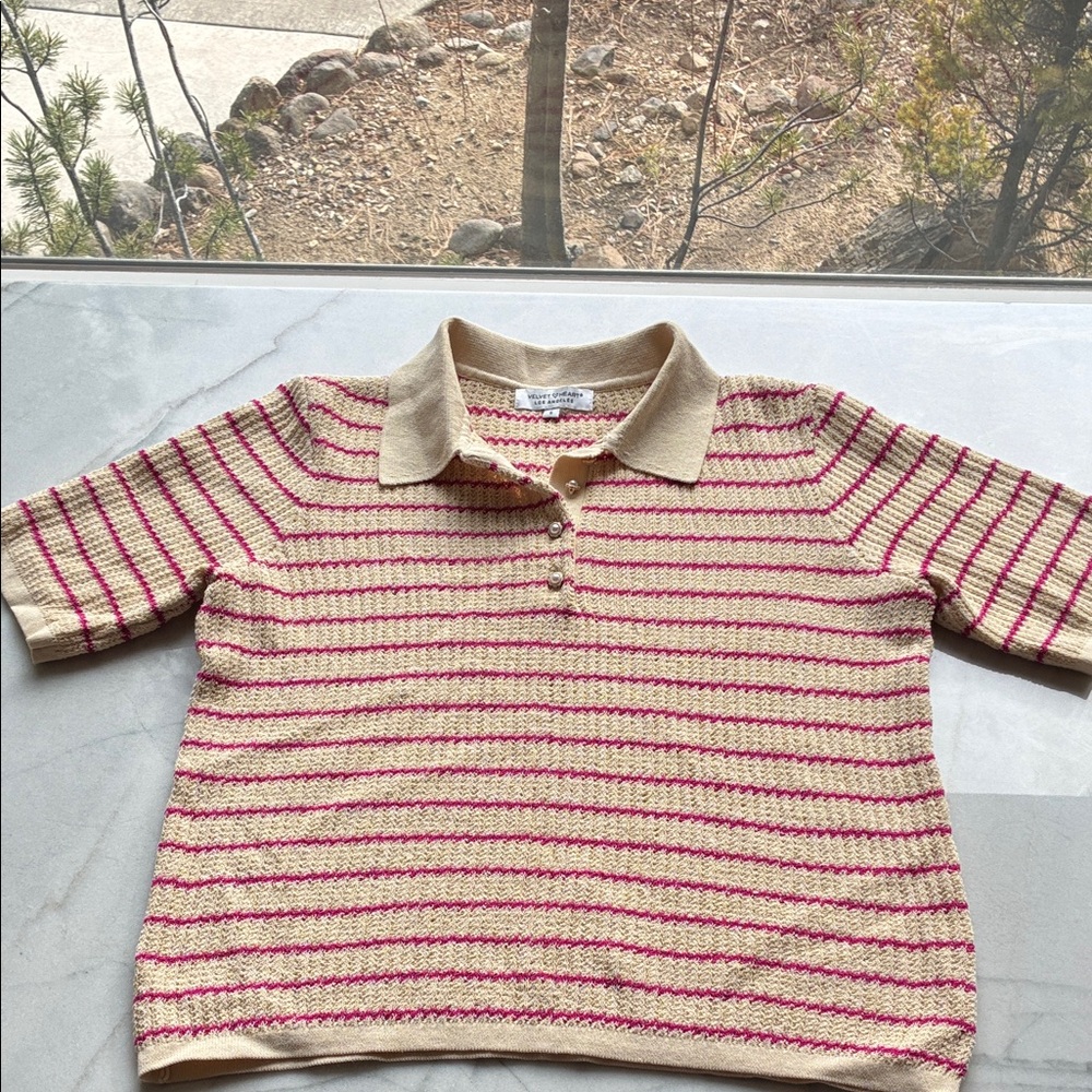 Open Knit Sweater with Pearl Buttons